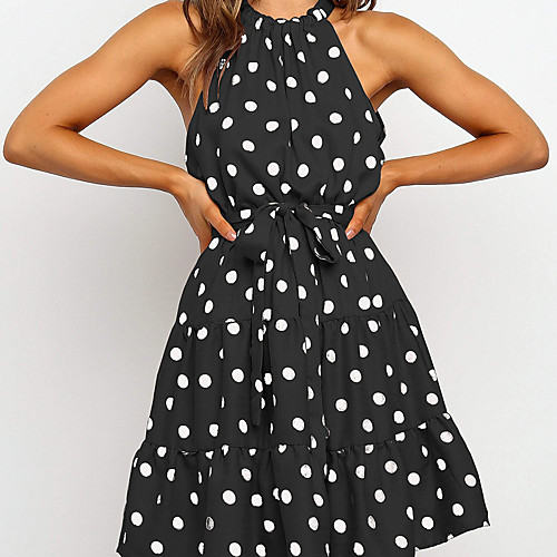 

Women's Strap Dress Short Mini Dress Black Sleeveless Polka Dot Print Spring Summer Halter Neck Sexy 2021 S M L XL