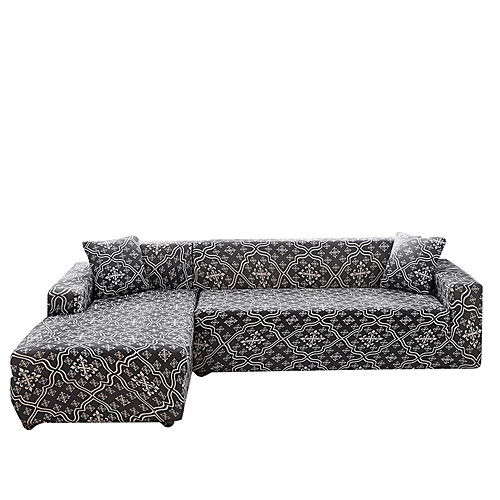 

Grey Print Dustproof All-powerful Slipcovers Stretch L Shape Sofa Cover Super Soft Fabric Couch Cover Sofa Furniture Protector With One Free Boster Case