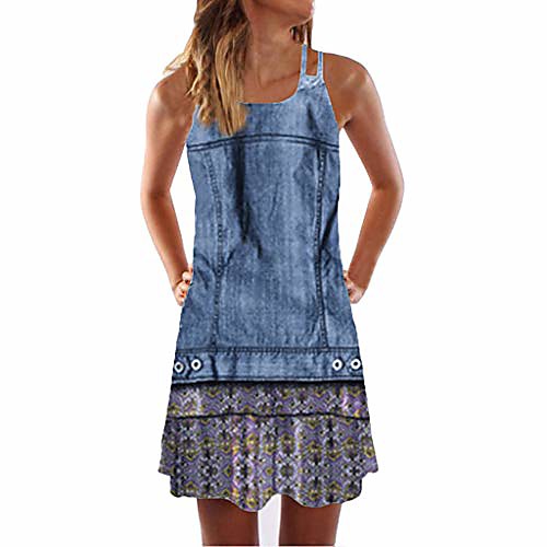 

Women's A Line Dress Short Mini Dress Black Flowers Denim color Red flowers Yellow flowers White flowers Brown flowers Sleeveless Pattern Spring Summer Casual 2021 S M L XL 2XL 3XL 4XL 5XL