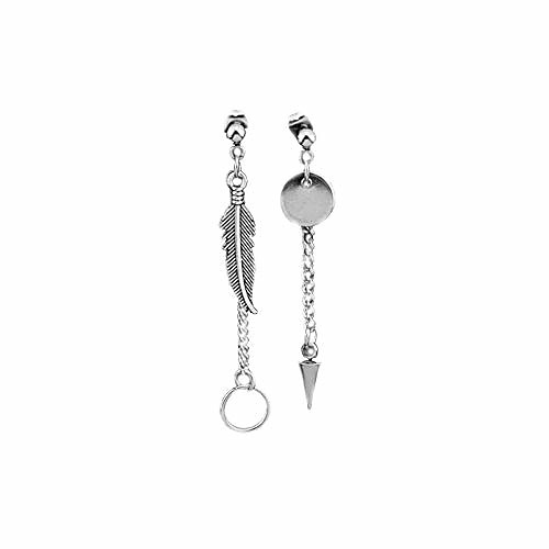 

1pair long chain pendant hoop dangle earrings for men women unisex - asymmetrical stainless steel feather dangling earrings jewelry