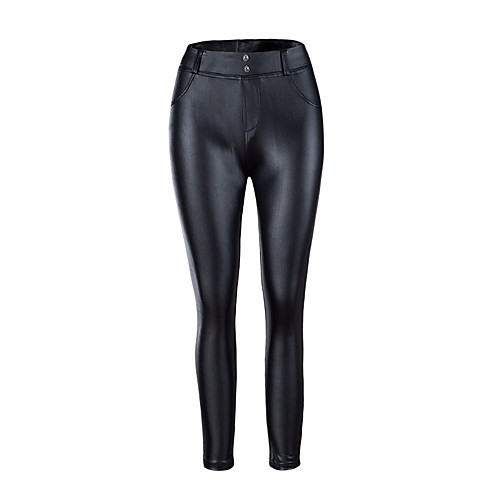 

Women's Stylish Streetwear Comfort Club Weekend Leggings Pants Plain Full Length Pocket Elastic Waist Black Wine Silver Navy Blue