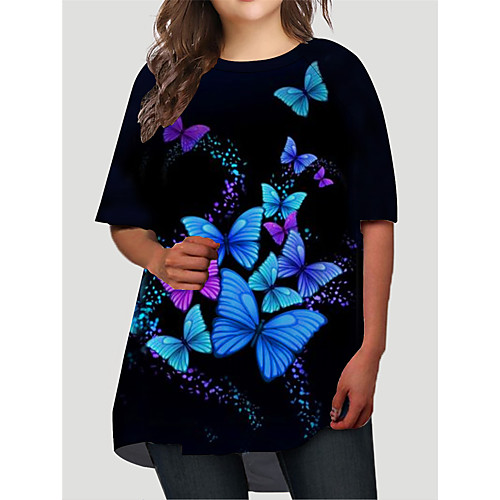 

Women's Plus Size Dresses T Shirt Dress Tee Dress Short Mini Dress Half Sleeve Graphic Butterfly Print Basic Fall Black XL XXL 3XL 4XL 5XL / Holiday