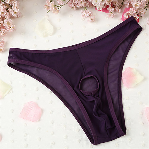 

Men's 1 Piece Mesh Briefs Underwear Low Waist White Black Purple One-Size