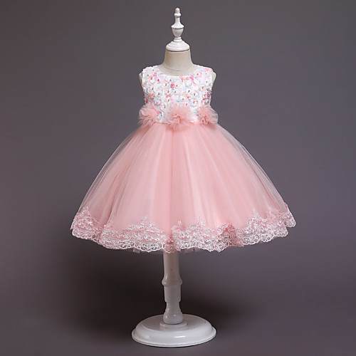 

Princess Short / Mini Party / Formal Evening Flower Girl Dresses - Satin / Polyester Sleeveless Jewel Neck with Petal / Sash / Ribbon / Pearls