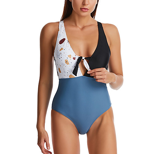 

Women's One Piece Swimsuit Spandex Swimwear Bodysuit Quick Dry Breathable Sleeveless Backless - Swimming Surfing Water Sports Patchwork Summer