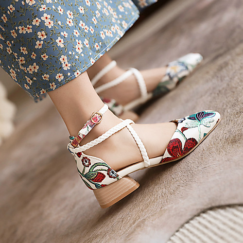 

Women's Sandals Chunky Heel Round Toe PU Buckle Solid Colored Snake Black / White White Black
