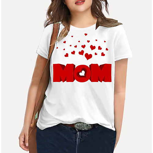 

Women's Plus Size Print Graphic Heart Letter T shirt Large Size Crewneck Short Sleeve Basic Tops XL XXL 3XL White Big Size