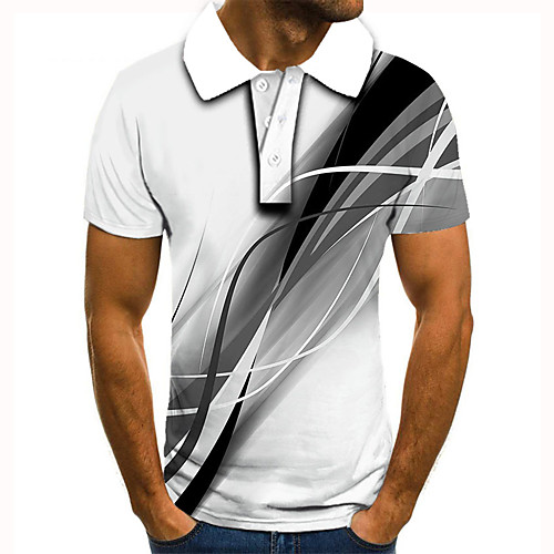 

Men's Golf Shirt Tennis Shirt 3D Print Graphic Prints Linear Button-Down Short Sleeve Street Tops Casual Fashion Cool White / Sports