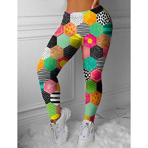 

Women's Colorful Fashion Comfort Leisure Sports Weekend Leggings Pants Patchwork Geometric Pattern Ankle-Length Sporty Elastic Waist Print Green