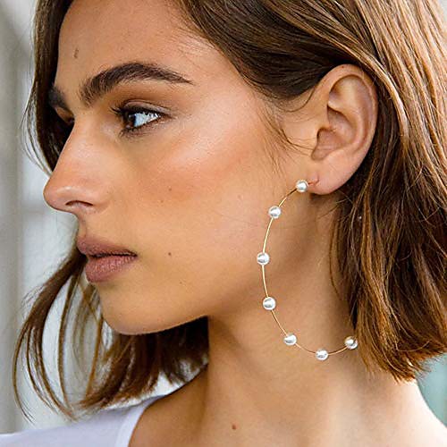 

gold hoop pearls huge earrings thin lightweight circle jewelry for women