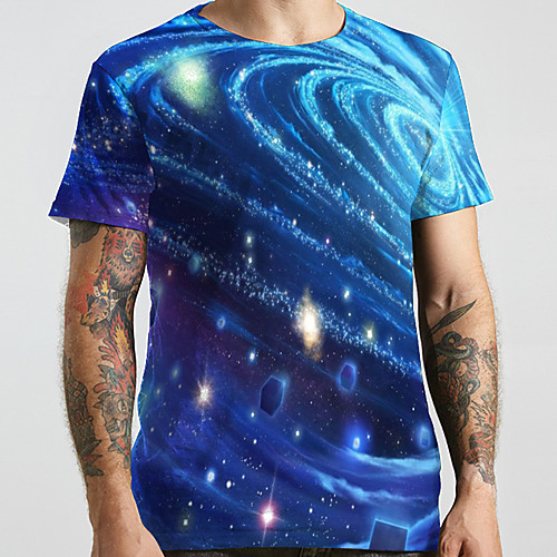 

Men's Unisex Tee T shirt 3D Print Galaxy Graphic Prints Plus Size Print Short Sleeve Casual Tops Basic Designer Big and Tall Blue