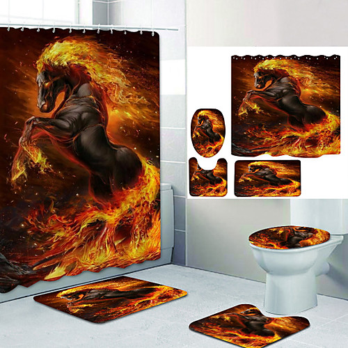 

Fire Horse Galloping Digital Printing Four-piece Set Shower Curtains and Hooks Modern Polyester Machine Made Waterproof Bathroom