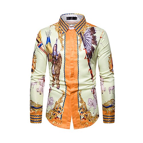 

Men's Shirt 3D Print Graphic Long Sleeve Daily Tops Business Basic Beige