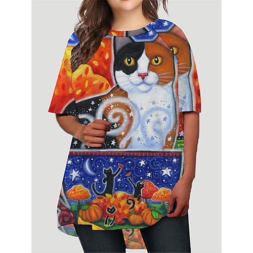 

Women's Plus Size Dresses T Shirt Dress Tee Dress Short Mini Dress Half Sleeve Cat Graphic Animal Print Basic Fall Blue Red XL XXL 3XL 4XL 5XL / Holiday