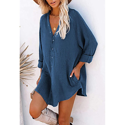 

2021 amazon ebay aliexpress wish european and american style solid color v-neck fashion loose dress dress