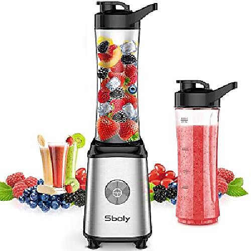 

personal mixer, single serve blender for smoothies and shakes, small juice mixer with 2 tritan bpa-free 20oz mixer cups and cleaning brush, 300w
