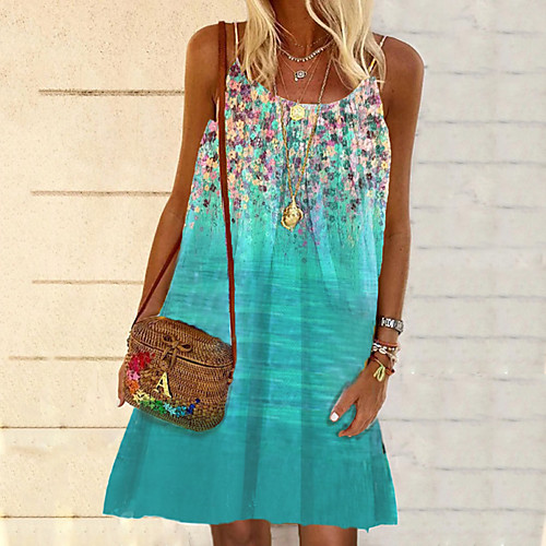 

Women's Strap Dress Knee Length Dress Green Sleeveless Floral Print Fall Summer Elegant 2021 S M L XL XXL 3XL