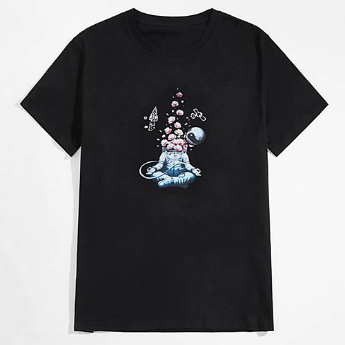 

Men's Tee T shirt Hot Stamping Graphic Prints Astronaut Print Short Sleeve Casual Tops 100% Cotton Basic Designer Big and Tall Black