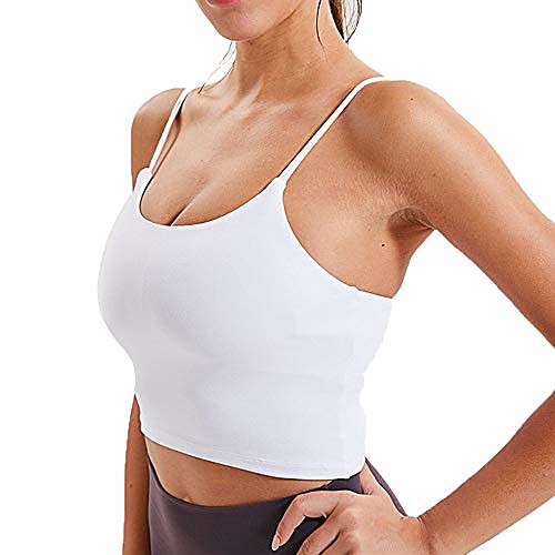 

longline sports bra for women - padded workout built in bra yoga camisole tank tops(white, l)