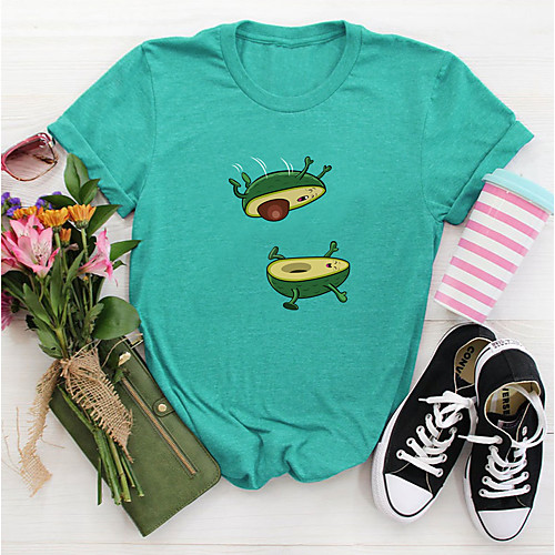 

Women's T shirt Graphic Fruit Print Round Neck Tops Basic Basic Top Black Blue Blushing Pink