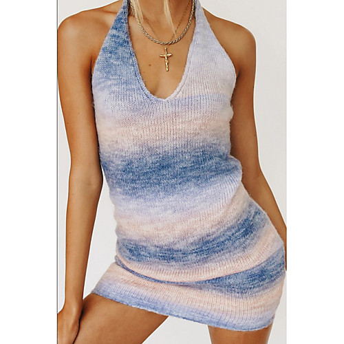 

cross-border amazon 2021 new casual slim bag hip sweater sexy open back rainbow suspender knitted dress