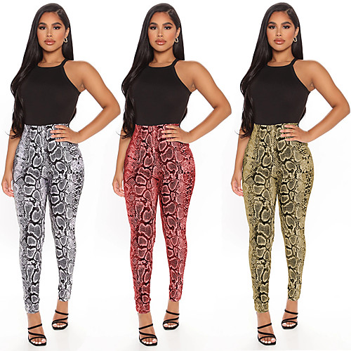 

Women's High Waist Running Tights Leggings Yoga Pants Yoga Leggings Elastic Waistband Jacquard Cropped Leggings Pants Tights Thermal Warm Tummy Control Butt Lift Stripes Python Print Yellow Grey Rose