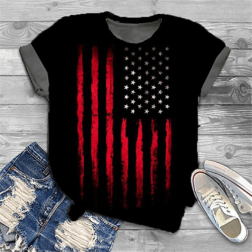 

Women's Plus Size Print Graphic Flag T shirt Large Size Crewneck Short Sleeve Basic Tops XL XXL 3XL Black Big Size