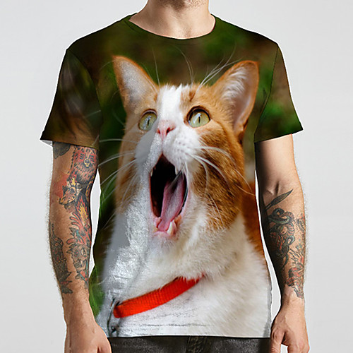 

Men's Unisex Tee T shirt 3D Print Cat Graphic Prints Animal Plus Size Print Short Sleeve Casual Tops Fashion Designer Big and Tall Rainbow