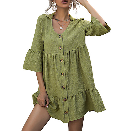 

amazon aliexpress solid color lapel five-point sleeve loose dress babydoll shirt 2021 new summer women