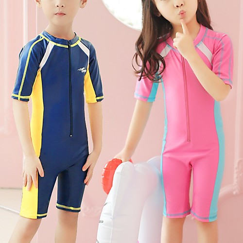 

Boys' Girls' Diving Rash Guard One Piece Swimsuit Rash Guard Swimwear Diving Suit UV Sun Protection Quick Dry Short Sleeve Front Zip - Swimming Diving Surfing Patchwork Summer / Kid's