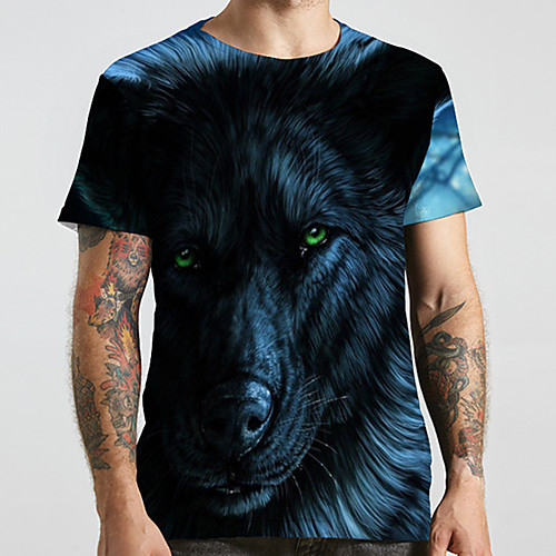 

Men's Unisex Tee T shirt 3D Print Graphic Prints Wolf Plus Size Print Short Sleeve Casual Tops Basic Designer Big and Tall Blue