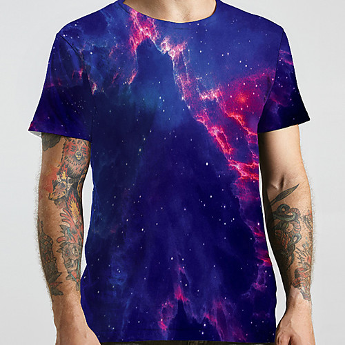 

Men's Unisex Tee T shirt 3D Print Galaxy Graphic Prints Plus Size Print Short Sleeve Casual Tops Basic Designer Big and Tall Blue