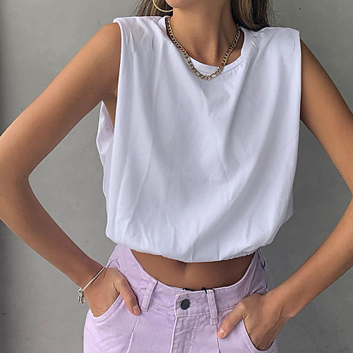 

Women's Tank Top Crop Top Tee / T-shirt Crop Top Crew Neck Cotton Solid Color Sport Athleisure Top Sleeveless Breathable Soft Comfortable Everyday Use Casual Daily Outdoor Exercising / Summer