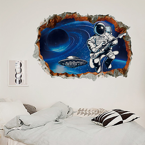 

3D Wall Paste Broken Wall Cosmogalaxy Astronaut Guitar Home Background Decor Remove