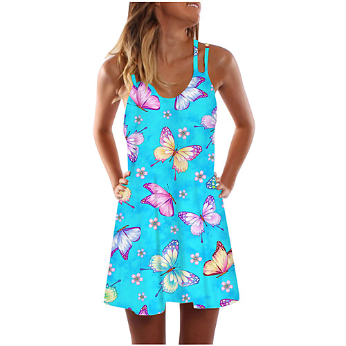 

2021wish amazon independent station new butterfly print suspender dress