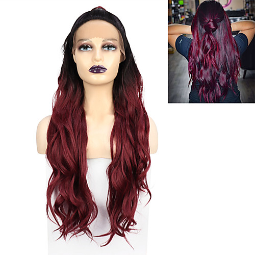 

Long Wavy Ombre Wigs Lace Front Synthetic Wig With Ponytail For Women Heat Resistant Hair 26 Inch