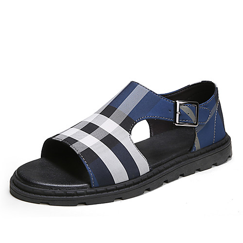 

Men's Sandals Crochet Leather Shoes Flat Sandals Casual Beach Daily Outdoor Water Shoes Walking Shoes Nappa Leather Cowhide Breathable Handmade Non-slipping Booties / Ankle Boots Black Blue Color