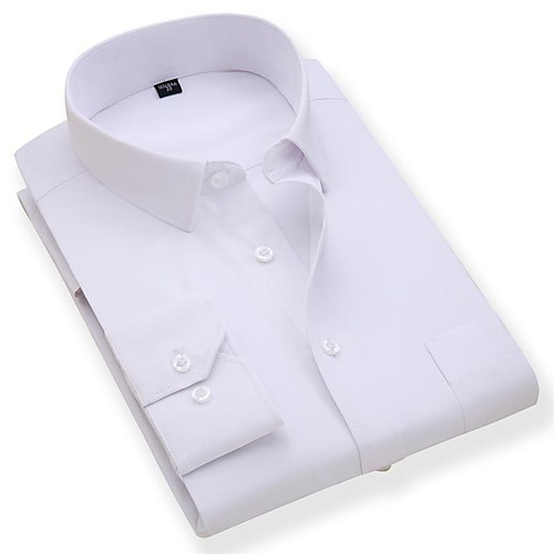 

Men's Shirt Solid Colored Button-Down Long Sleeve Casual Tops Cotton Business Basic Casual White