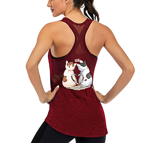 

Women's Yoga Top Racerback Patchwork Fashion Dark Grey Black Purple Burgundy Dark Green Mesh Cotton Fitness Gym Workout Running Tank Top T Shirt Sport Activewear Lightweight Breathable Quick Dry