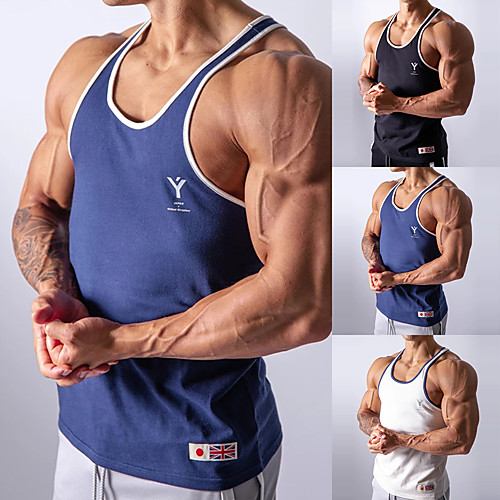 

Men's Sleeveless Running Tank Top Running Singlet Workout Tops Stripe-Trim Top Summer Cotton Quick Dry Breathable Soft Fitness Gym Workout Running Active Training Jogging Sportswear Stripes Blue