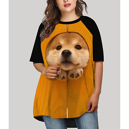 

Women's Plus Size Dresses T Shirt Dress Tee Dress Short Mini Dress Half Sleeve Dog Graphic Animal Print Basic Fall Light Yellow Black XL XXL 3XL 4XL 5XL / Holiday