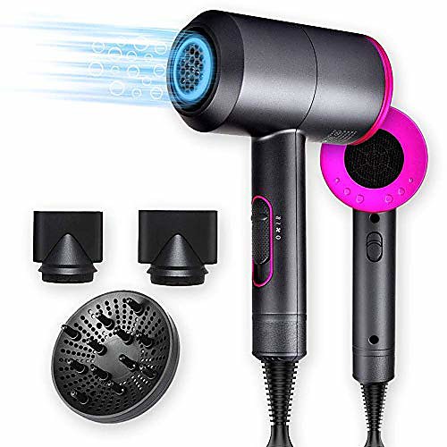 

new 2020 hair dryer, 1800watt professional salon negative ionic hair blow dryer dry with 3 heat settings, 2 speed & one cool shot settings, ac motor with diffuser, 2 concentrator nozzles (hair dryer)