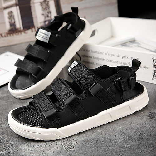 

Men's Sandals Casual Beach Daily Water Shoes Walking Shoes PU Elastic Fabric Breathable Non-slipping Wear Proof Black Red Army Green Summer