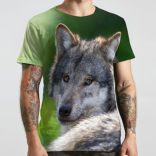 

Men's Unisex Tee T shirt 3D Print Graphic Prints Wolf Plus Size Print Short Sleeve Casual Tops Basic Designer Big and Tall Green