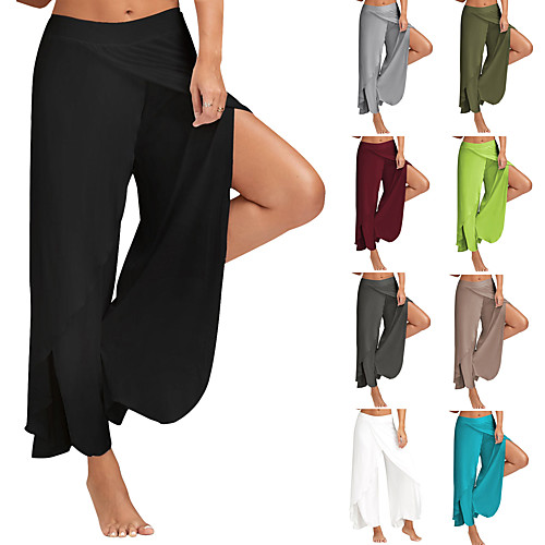 

Women's Yoga Pants High Split Palazzo Wide Leg Bottoms Breathable Quick Dry Solid Color Light Brown White Black Cotton Yoga Fitness Gym Workout Sports Activewear / Athletic / Athleisure