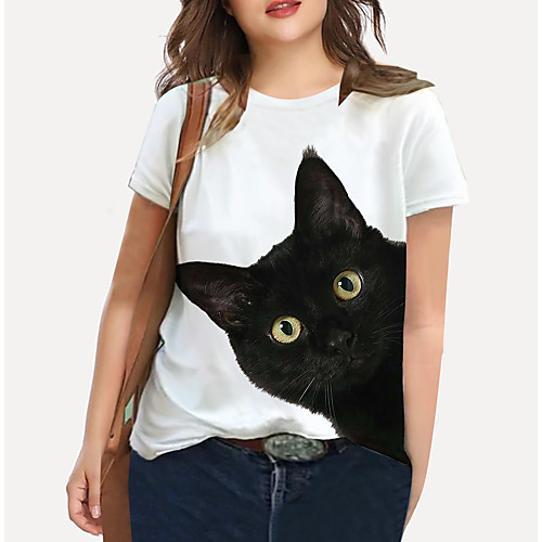 

Women's Plus Size Print Cat Graphic Animal T shirt Large Size Crewneck Short Sleeve Basic Tops XL XXL 3XL White Big Size