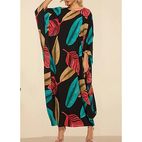 

Women's Kaftan Dress Maxi long Dress Rainbow Half Sleeve Color Block Patchwork Summer Round Neck Casual 2021 One-Size