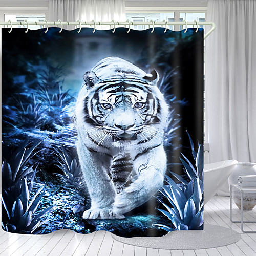 

Domineering White Tiger Digital Printing Shower Curtain Shower Curtains Hooks Modern Polyester New Design
