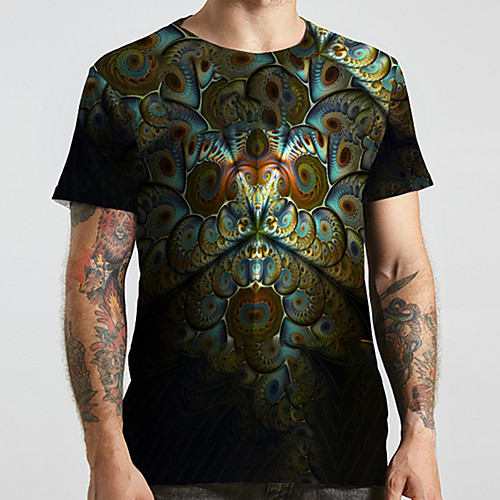 

Men's Unisex Tee T shirt 3D Print Graphic Prints Geometry Plus Size Print Short Sleeve Casual Tops Basic Designer Big and Tall Black