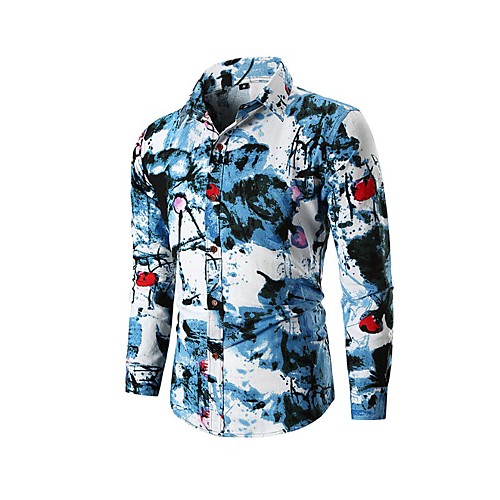 

Men's Shirt 3D Print Graphic Long Sleeve Daily Tops Basic Chinoiserie Blue Green